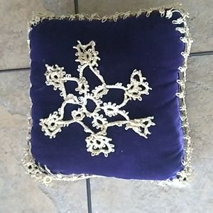 Blue Velvet Hand Crocheted Decorative Pillow